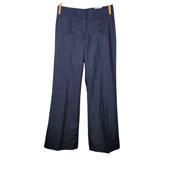 NEW Express Stylist Size 4 Denim Dress Pants Trouser Wide Leg Lace Up Back Blue - Picture 2 of 9